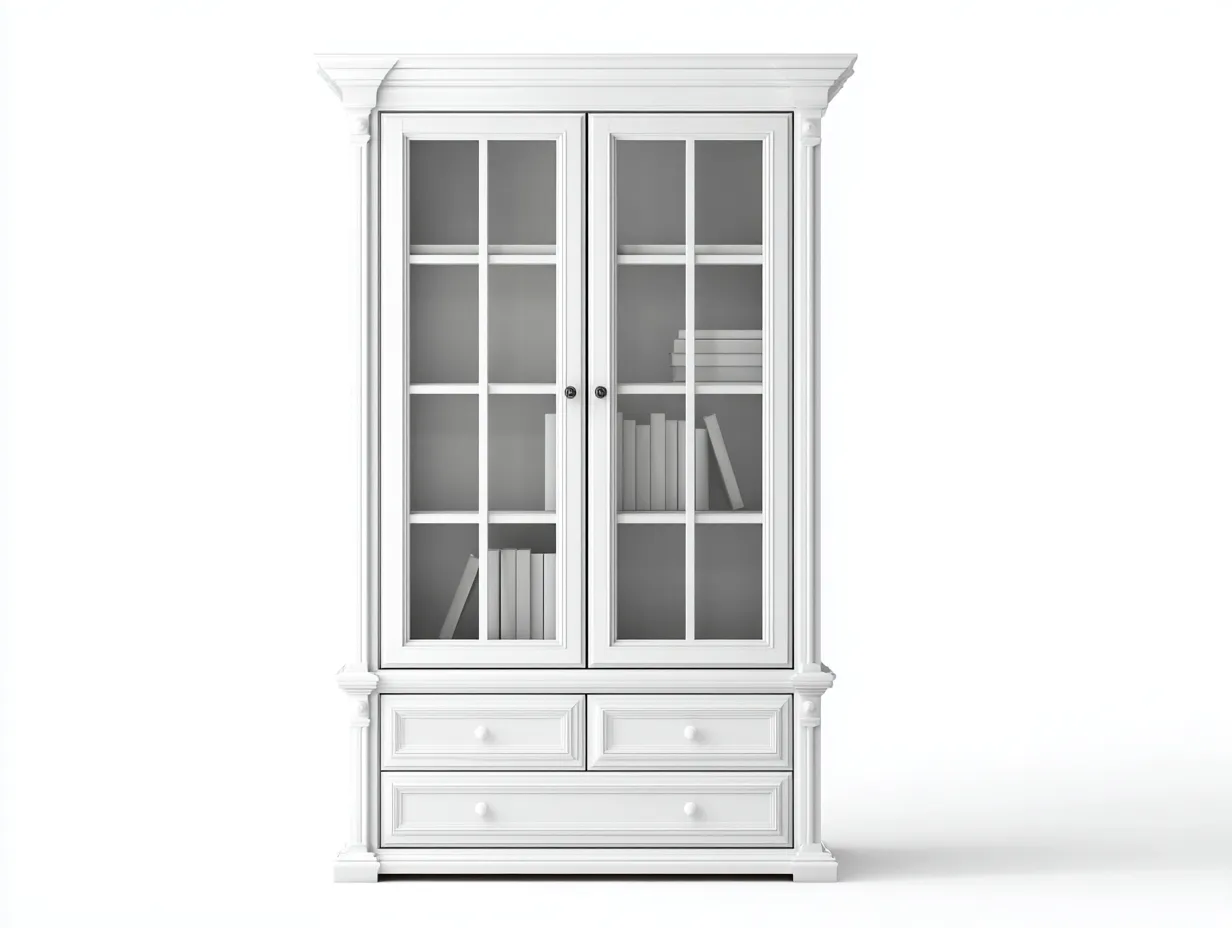 Bücherregal - Holz-Glas - 98x42x210 cm - Weiß - Klassisch-Roomgohub