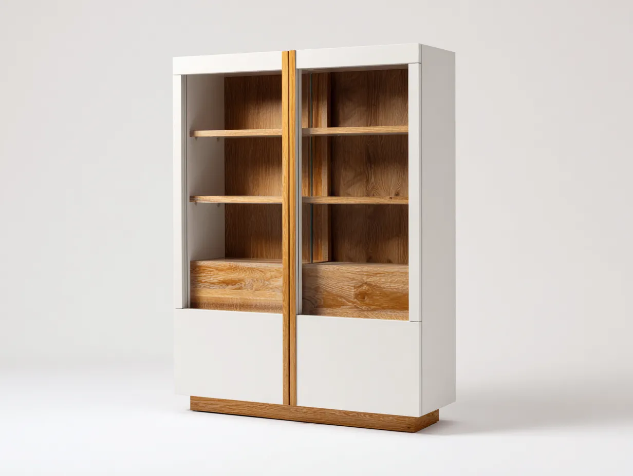 Bücherregal - Holz-Glas - 98x38x182 cm - Weiß-Natur - Modern-Roomgohub