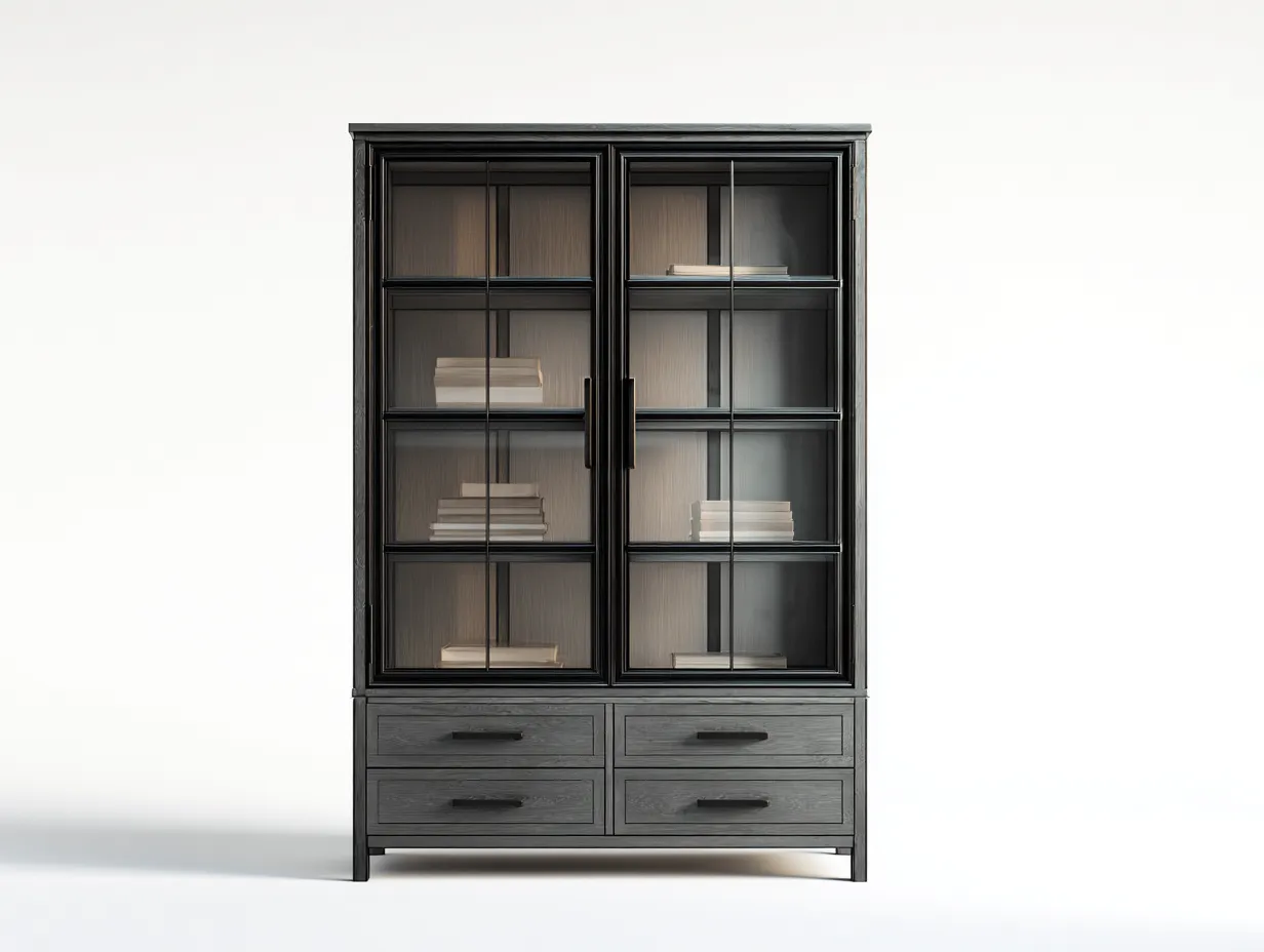 Bücherregal - Holz-Glas - 102x42x198 cm - Dunkelgrau - Modern-Roomgohub