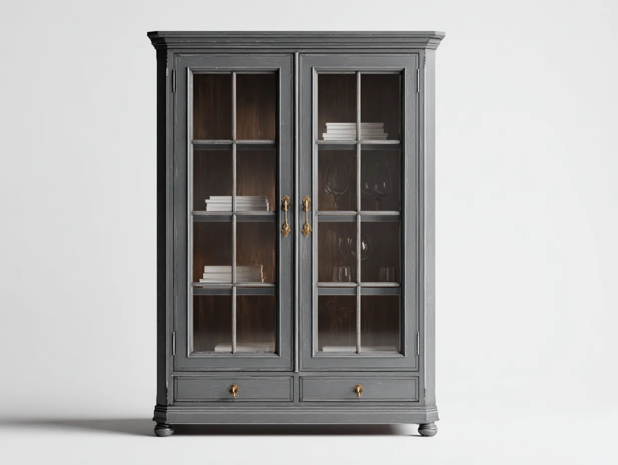 Bücherregal - Holz-Glas - 108x45x192 cm - Grau - Klassisch-Roomgohub