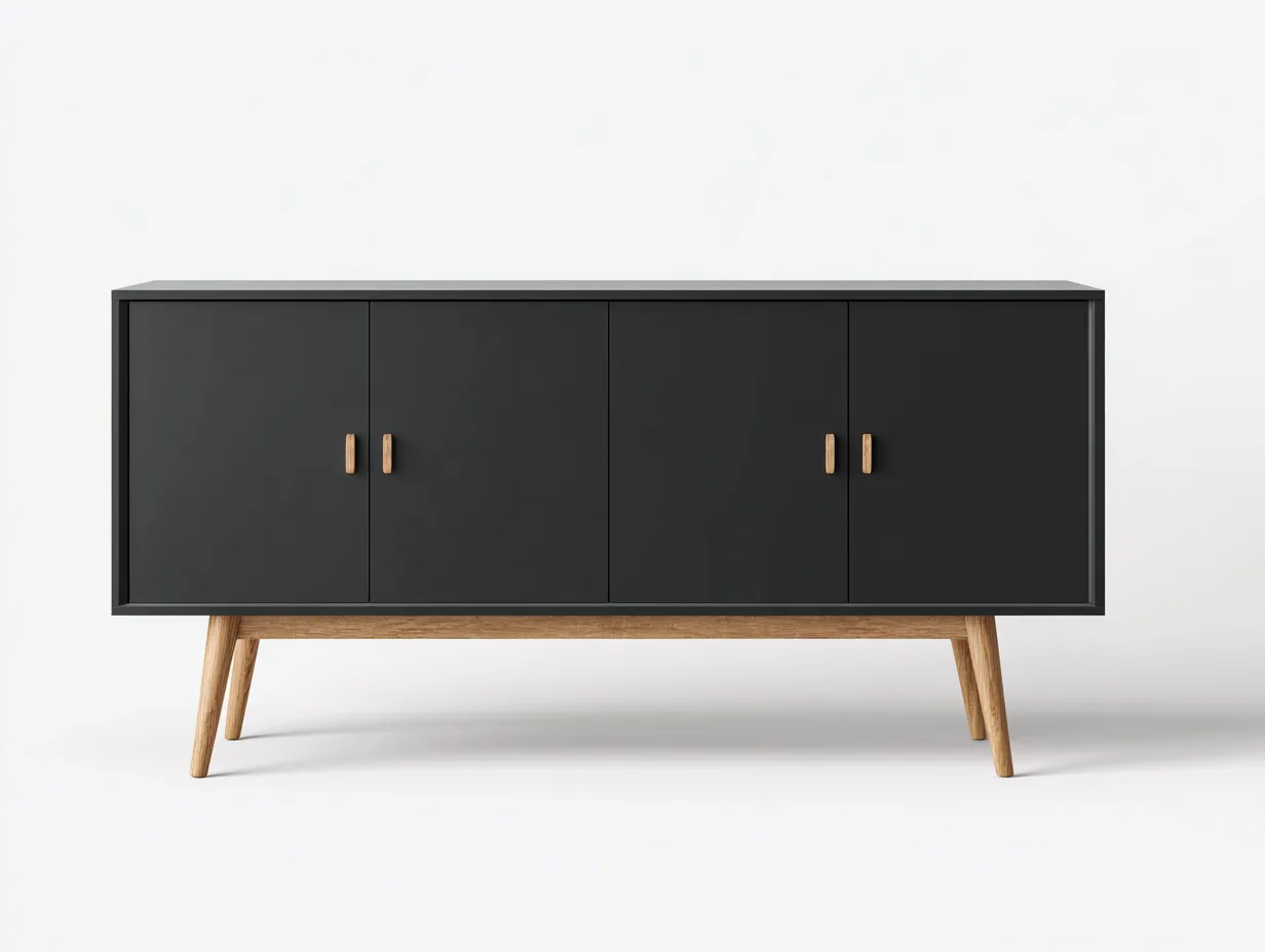 Dielenschränke-Massivholz-Metall-194x47x76 cm-Schwarz-Modern-Roomgohub