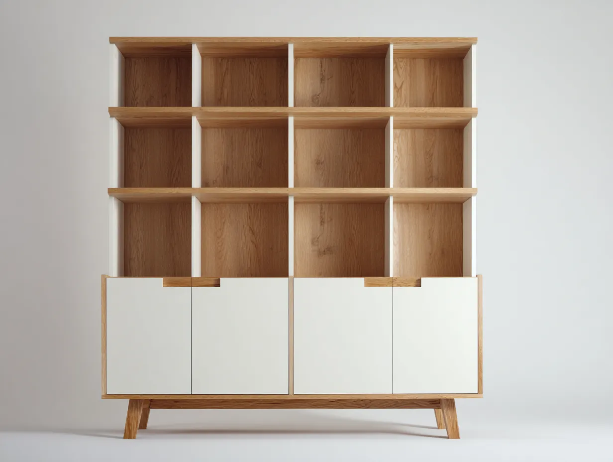Bücherregal - Holz - 160x42x185 cm - Weiß-Natur - Modern-Roomgohub