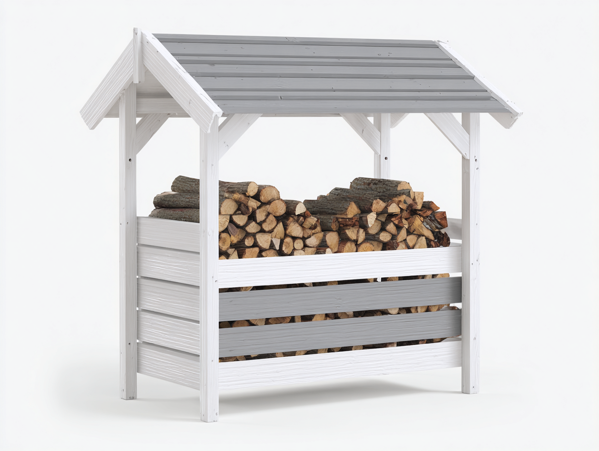 Portalegna-Legno-Metallo-145x70x160 cm-Bianco-Grigio-Stile classico-Luxegohut