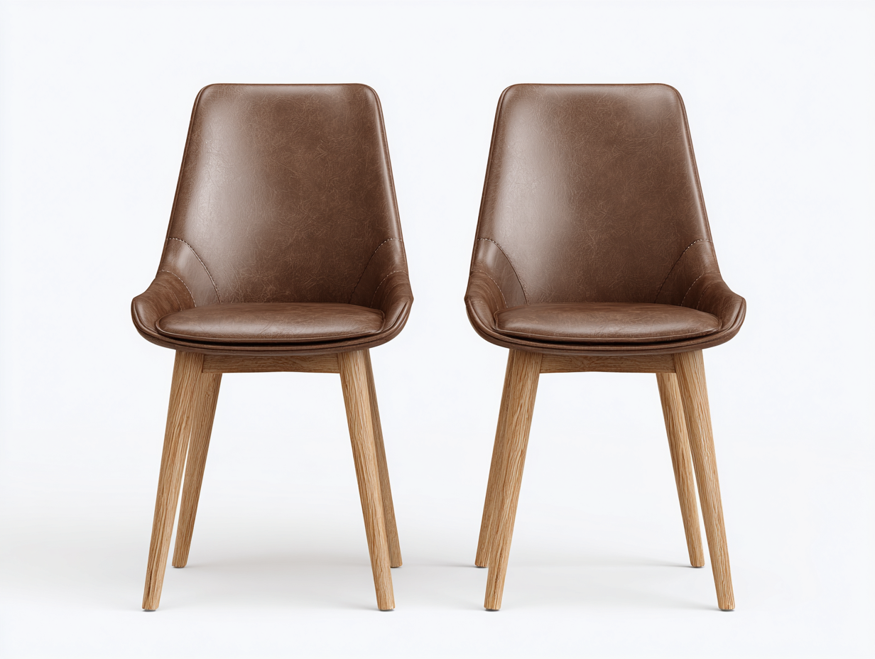 Sedia da pranzo-pelle sintetica-legno-47x56x86 cm-marrone-stile contemporaneo-Luxegohut