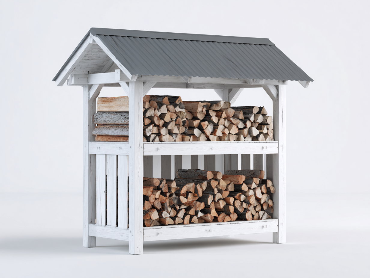 Portalegna-Legno-Metallo-155x65x165 cm-Bianco-Grigio-Stile rustico-Luxegohut