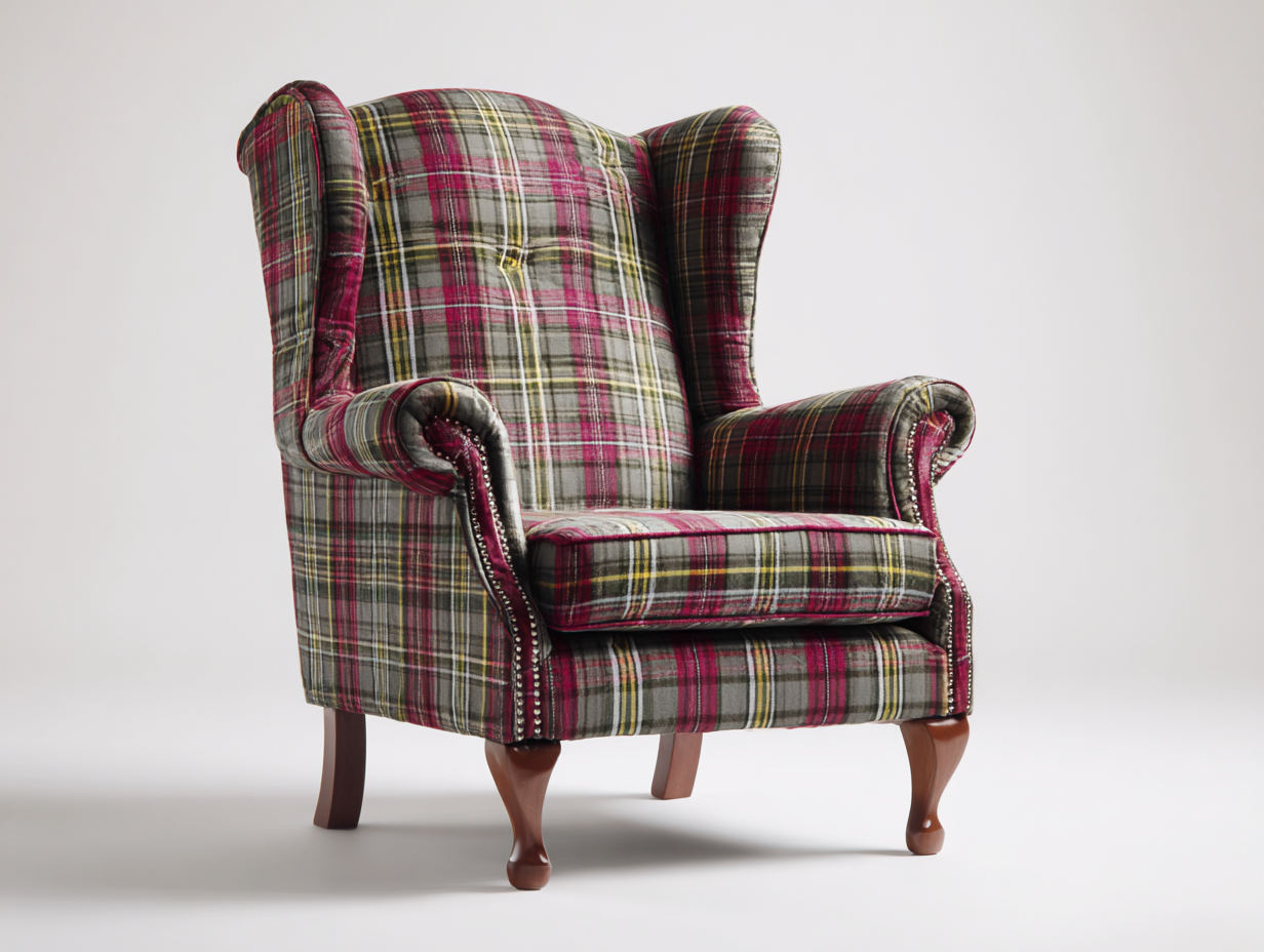 Fauteuil en tissu à carreaux 85x90x105 cm - multicolore - style classique-Roommyden