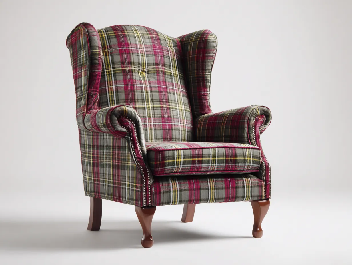 Fauteuil en tissu à carreaux 85x90x105 cm - multicolore - style classique-Roommyden