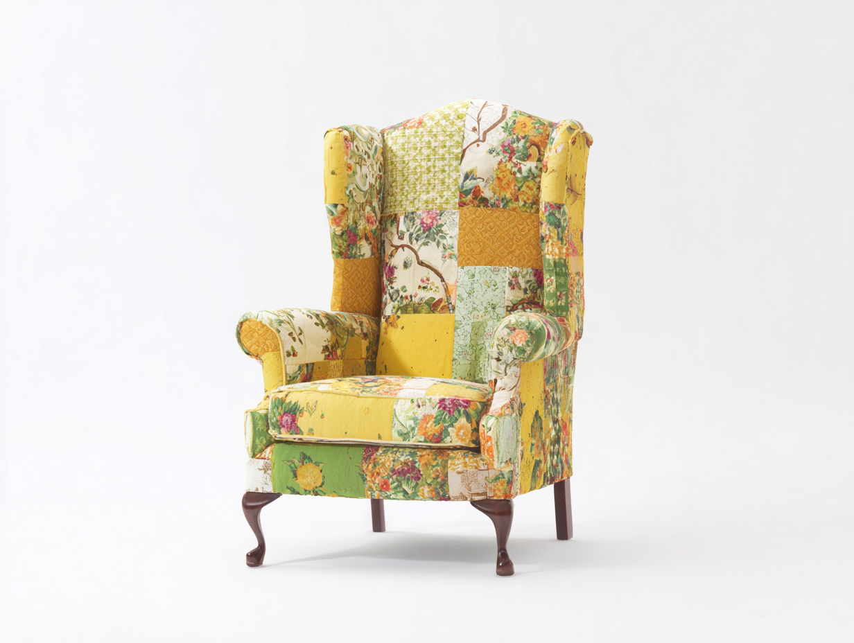 Fauteuil à oreilles rembourré en tissu patchwork 80x85x105 cm - Multicolore - Style classique-Roommyden