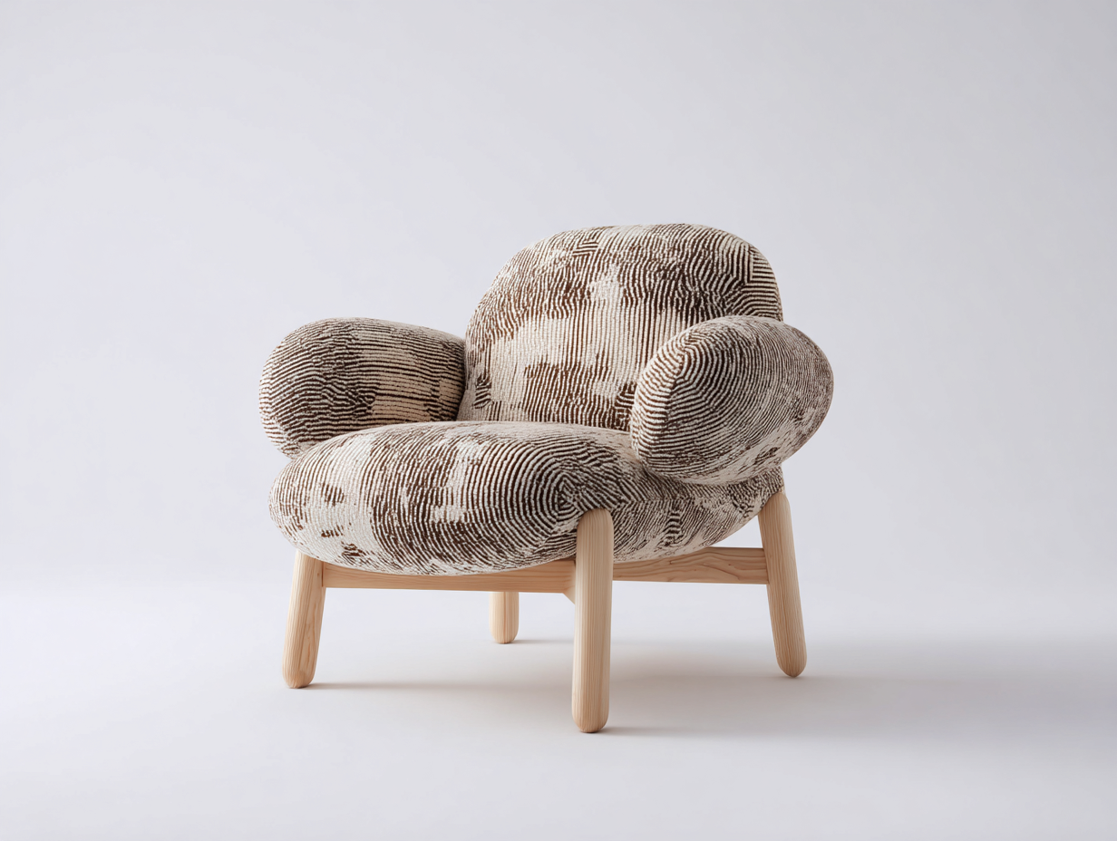 Fauteuil rembourré en tissu texturé 75x80x78 cm - Beige - Design contemporain-Roommyden