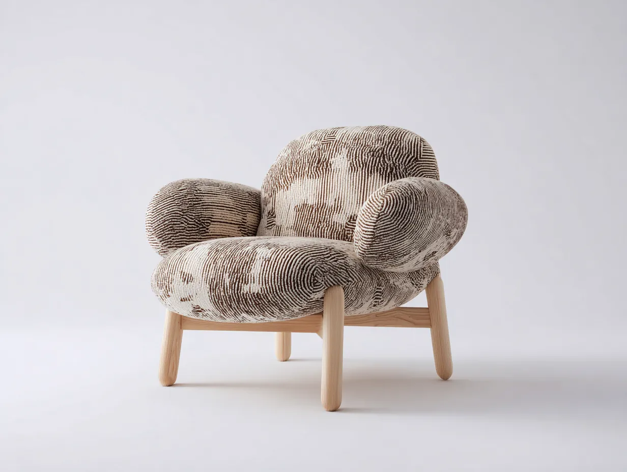 Fauteuil rembourré en tissu texturé 75x80x78 cm - Beige - Design contemporain-Roommyden