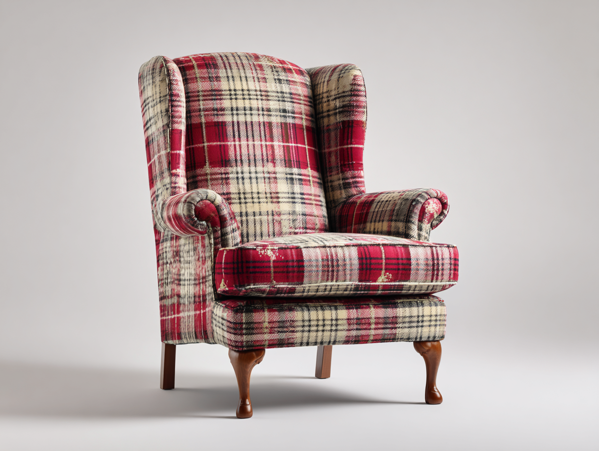 Fauteuil revêtement tissu à carreaux rembourré 80x85x105 cm - Rouge-Beige - Style classique-Roommyden