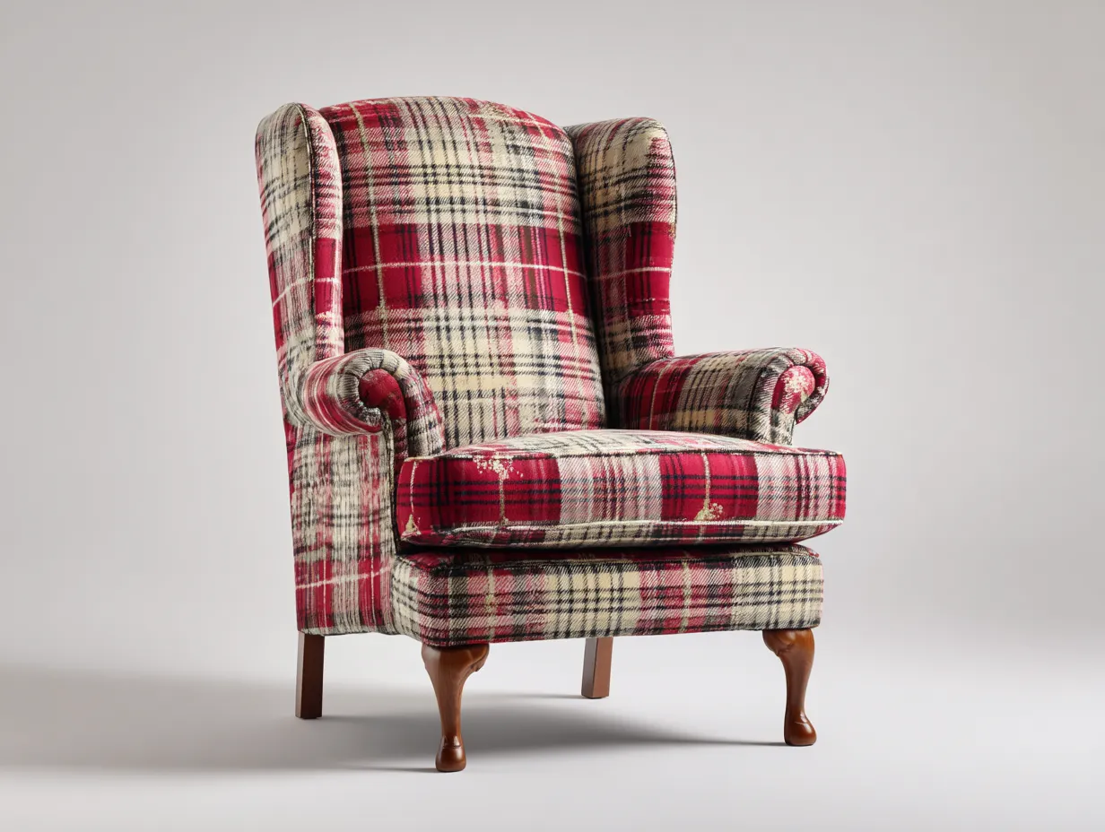 Fauteuil revêtement tissu à carreaux rembourré 80x85x105 cm - Rouge-Beige - Style classique-Roommyden