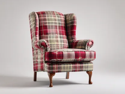 Fauteuil revêtement tissu à carreaux rembourré 80x85x105 cm - Rouge-Beige - Style classique-Roommyden