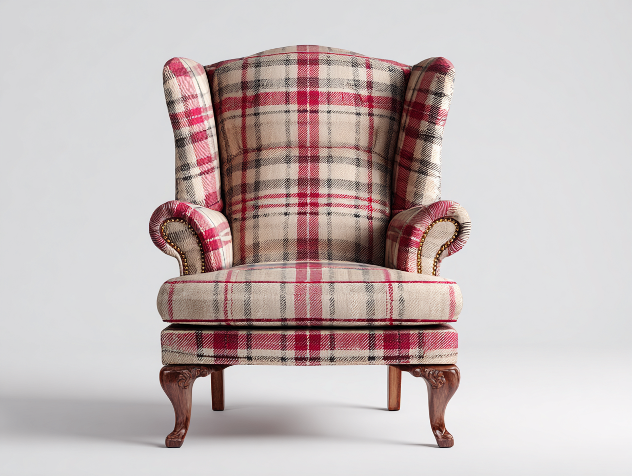 Fauteuil revêtement tissu à carreaux 80x85x100 cm - rouge beige - style classique-Roommyden