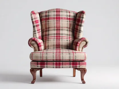 Fauteuil revêtement tissu à carreaux 80x85x100 cm - rouge beige - style classique-Roommyden