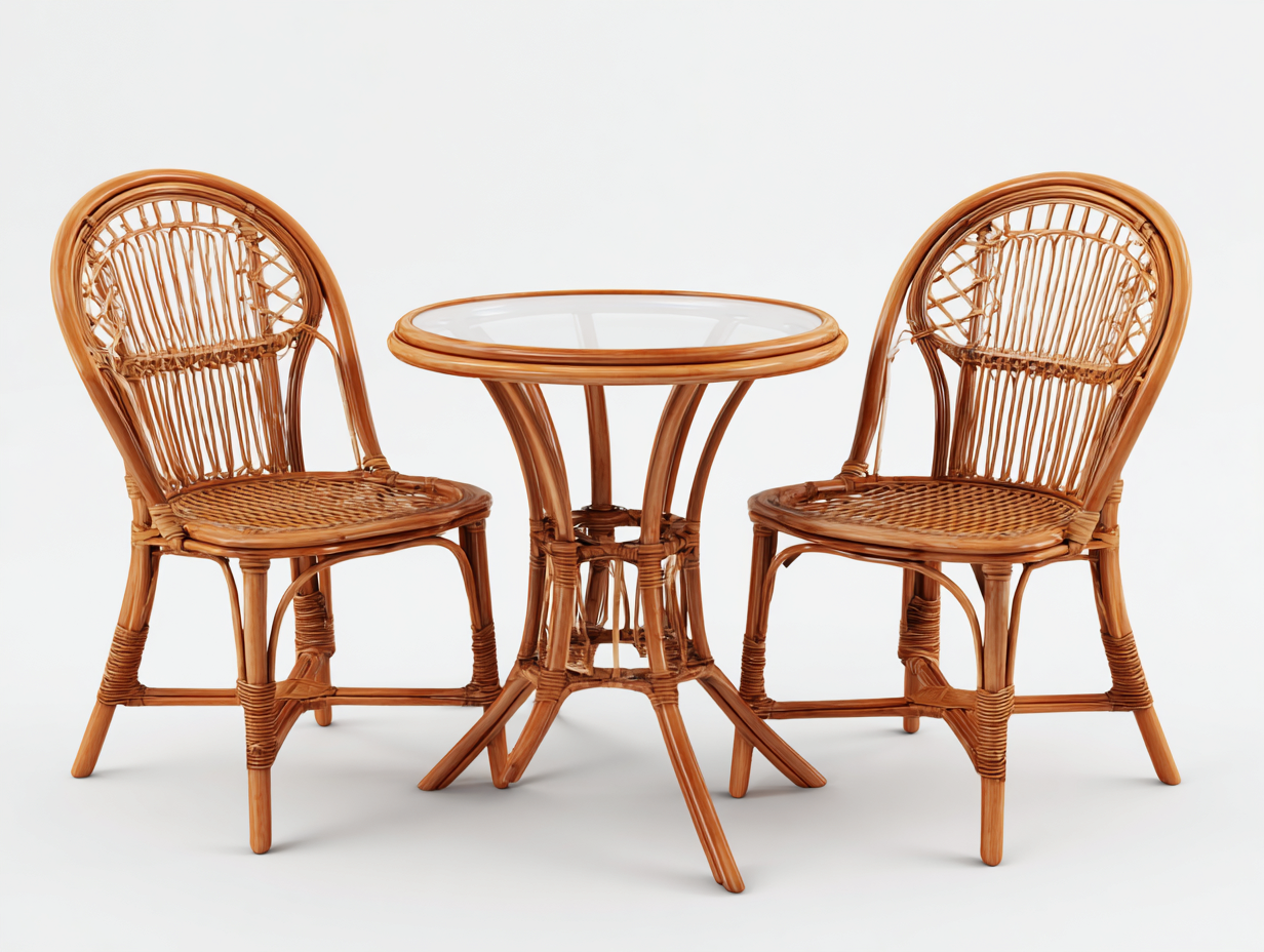 Salon de jardin pour terrasse en rotin naturel 65x60x80 cm et 60x60x72 cm - ensemble repas extérieur-Havengetloft