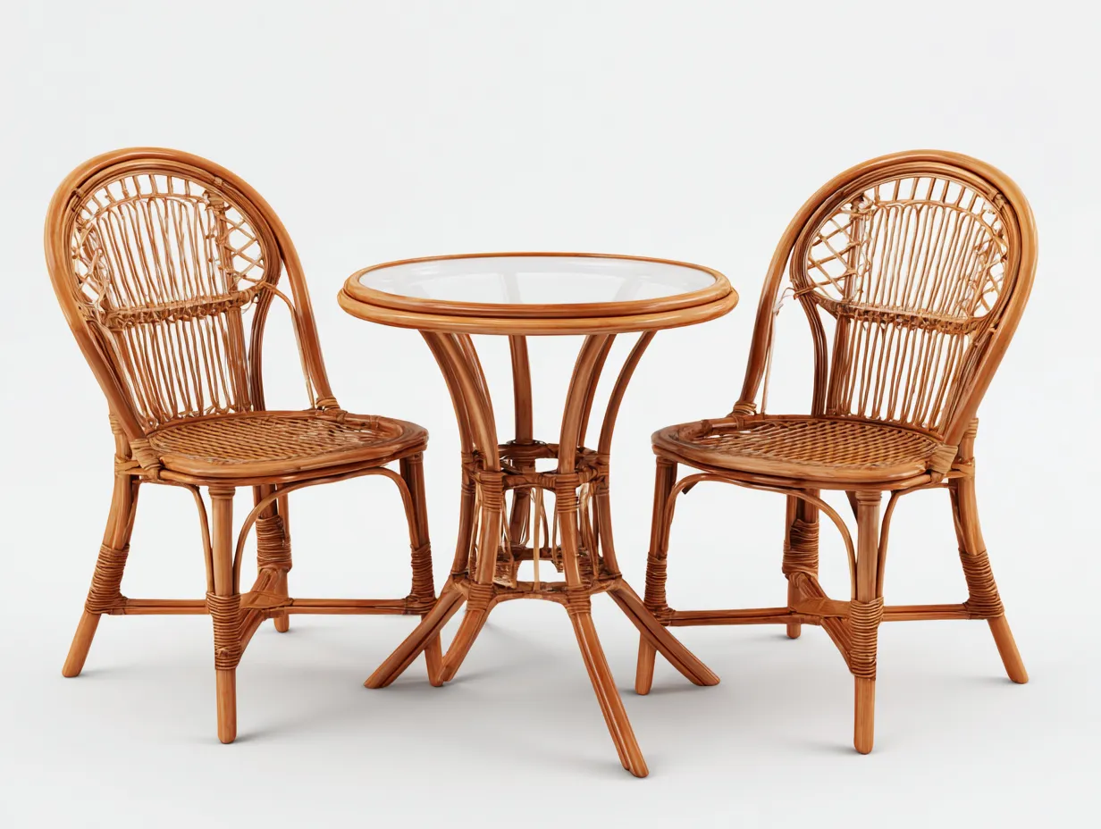 Salon de jardin pour terrasse en rotin naturel 65x60x80 cm et 60x60x72 cm - ensemble repas extérieur-Havengetloft