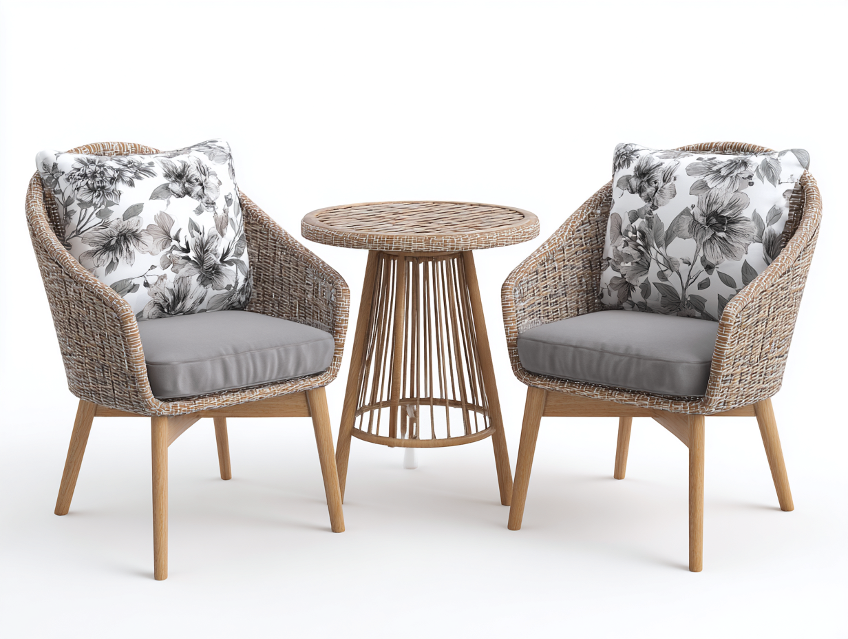 Salon de jardin pour terrasse résine tressée et bois 120x60x80 cm - beige naturel - ensemble compact extérieur-Havengetloft