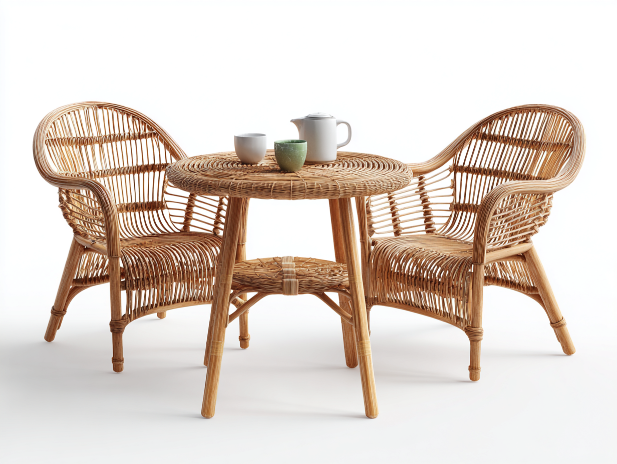 Salon de jardin pour terrasse en rotin naturel 60x60x45 cm - Ensemble table et fauteuils - Style extérieur-Havengetloft