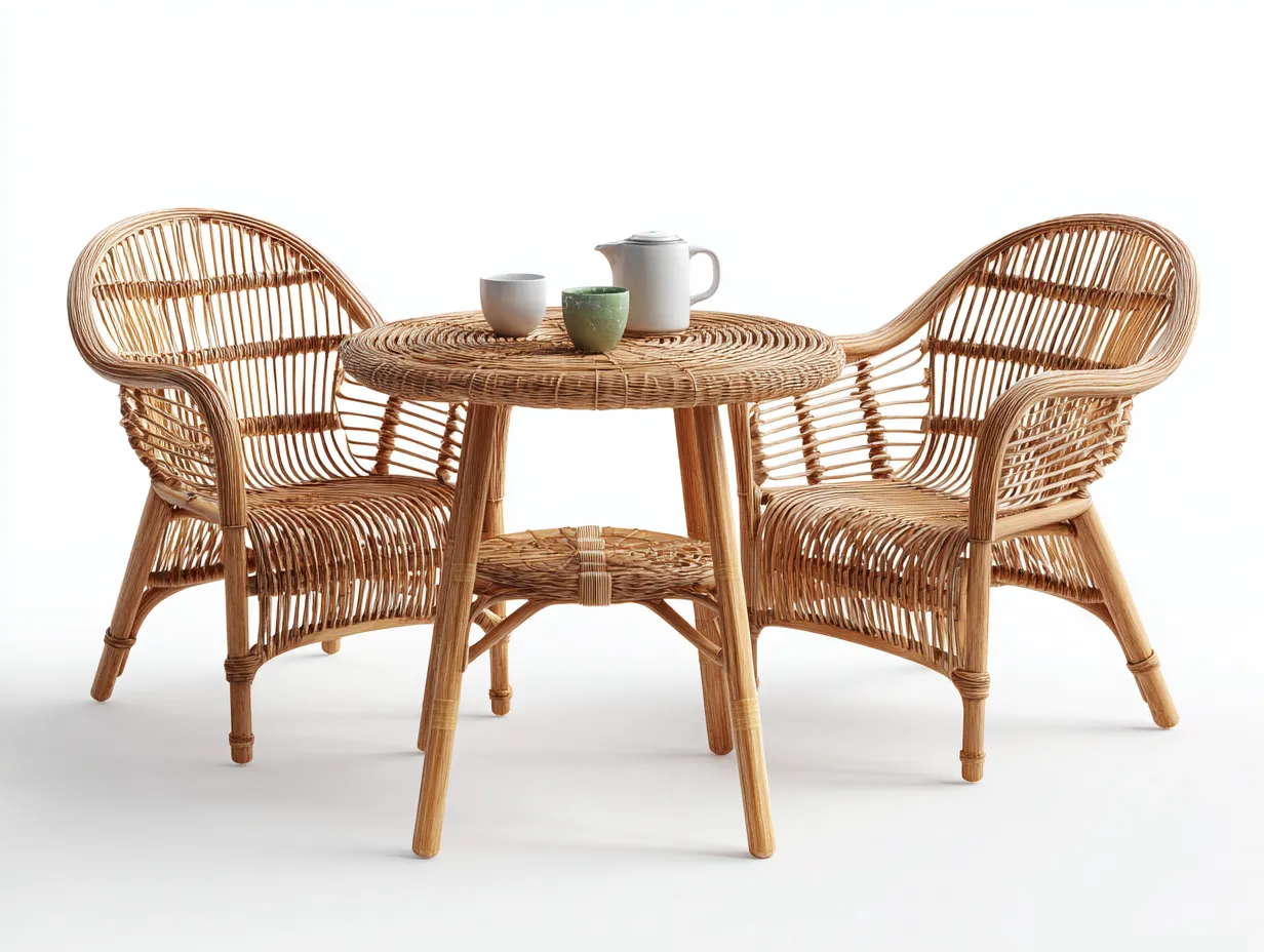 Salon de jardin pour terrasse en rotin naturel 60x60x45 cm - Ensemble table et fauteuils - Style extérieur-Havengetloft