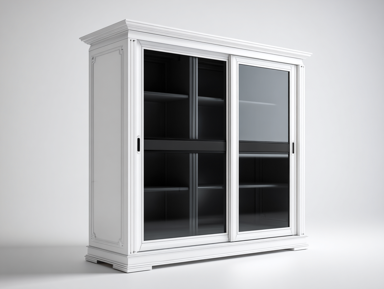 Armoire finition laquée avec portes coulissantes vitrées 120x45x200 cm - blanc - style classique-Havengetloft