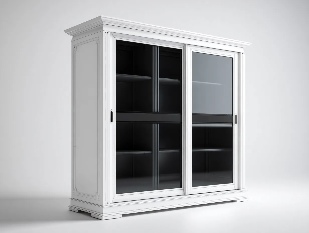 Armoire finition laquée avec portes coulissantes vitrées 120x45x200 cm - blanc - style classique-Havengetloft