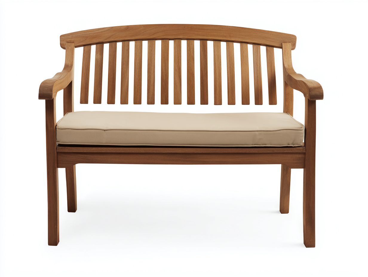 Banc de jardin en bois avec assise rembourrée 120x55x85 cm - Bois naturel et beige - Style classique-Havengetloft