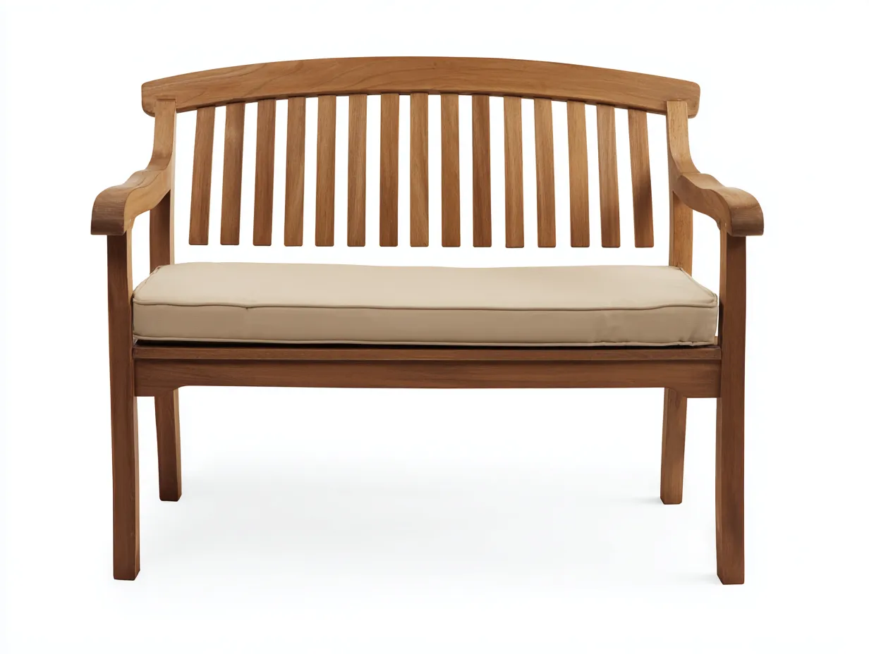 Banc de jardin en bois avec assise rembourrée 120x55x85 cm - Bois naturel et beige - Style classique-Havengetloft