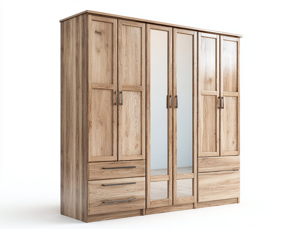 Armoire en bois avec miroirs 240x60x210 cm - naturel - rangement fonctionnel-Havengetloft