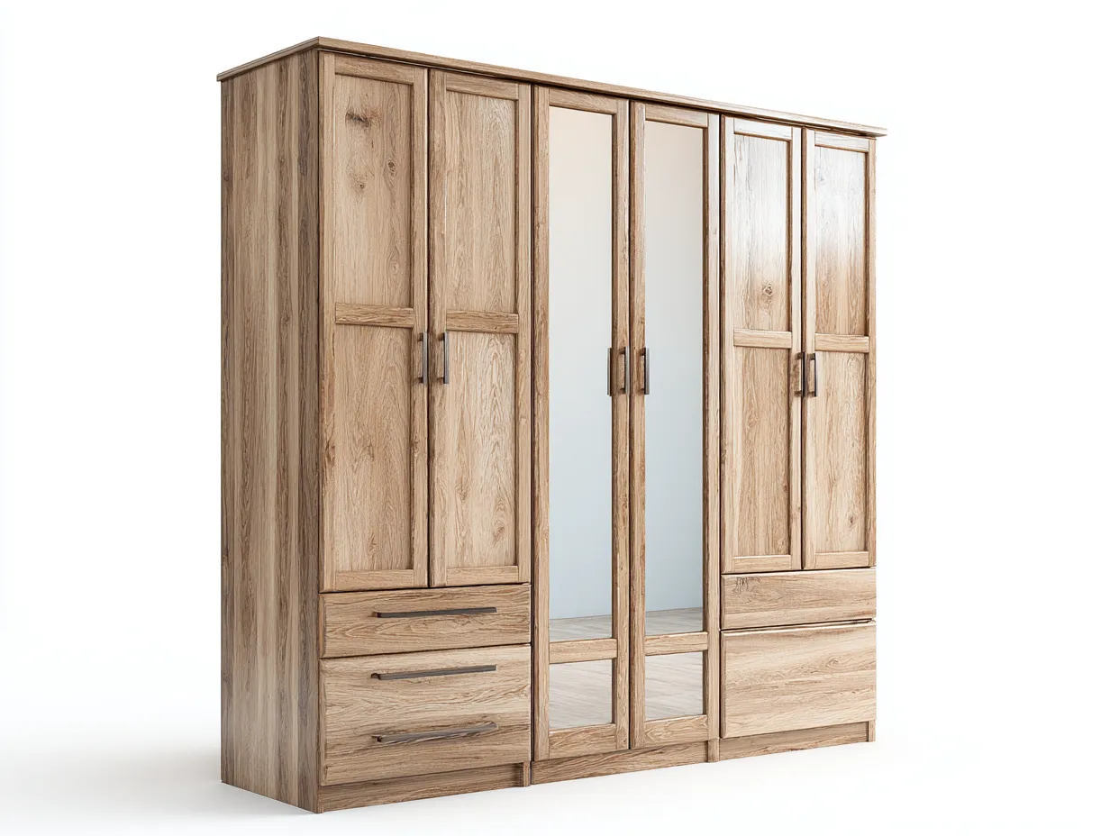 Armoire en bois avec miroirs 240x60x210 cm - naturel - rangement fonctionnel-Havengetloft