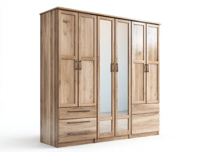 Armoire en bois avec miroirs 240x60x210 cm - naturel - rangement fonctionnel-Havengetloft