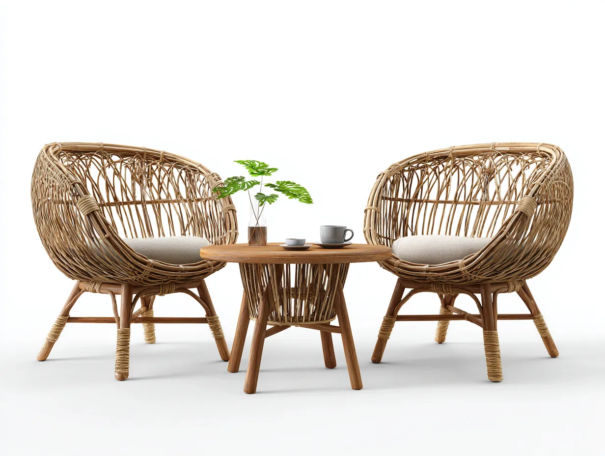 Salon de jardin pour terrasse en rotin bois 2 fauteuils 78x72x78 cm et table 60x60x45 cm - naturel - style contemporain-Havengetloft