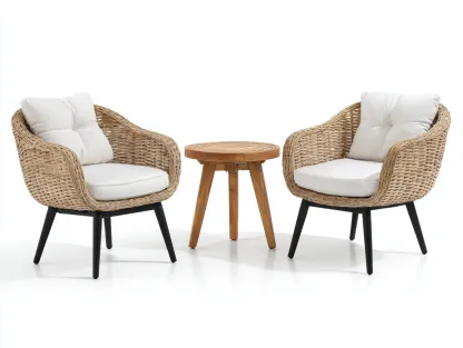 Salon de jardin pour terrasse en rotin bois 2 fauteuils 75x70x80 cm et table 50x50x45 cm - naturel-blanc - style contemporain-Havengetloft