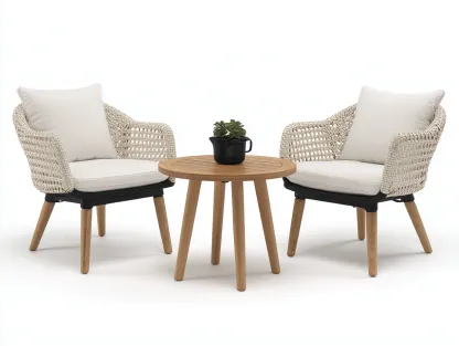 Salon de jardin pour terrasse en résine tressée et bois 70x65x75 cm et 60x60x45 cm - ensemble détente extérieur-Havengetloft