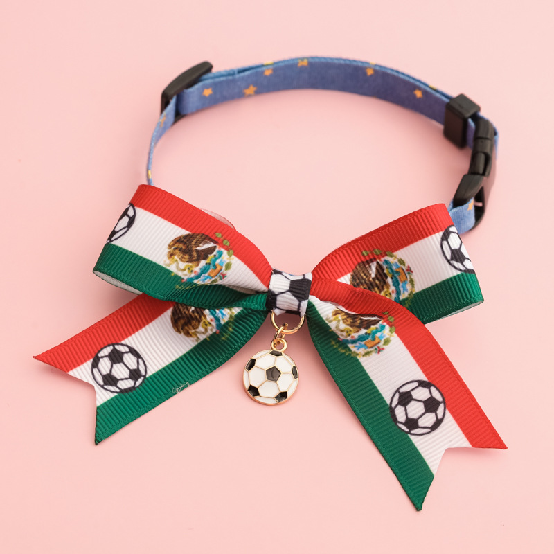 2026 World Cup Football Pet Collar for Kittens and Dogs with Bowknot Safety Buckle and National Team Flag Decoration