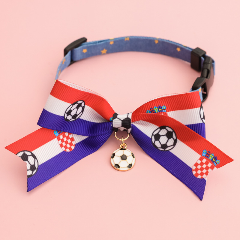 2026 World Cup Football Pet Collar for Kittens and Dogs with Bowknot Safety Buckle and National Team Flag Decoration
