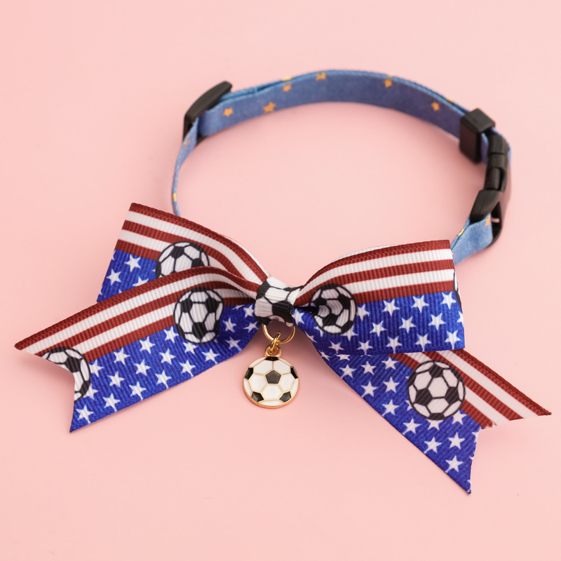 2026 World Cup Football Pet Collar for Kittens and Dogs with Bowknot Safety Buckle and National Team Flag Decoration