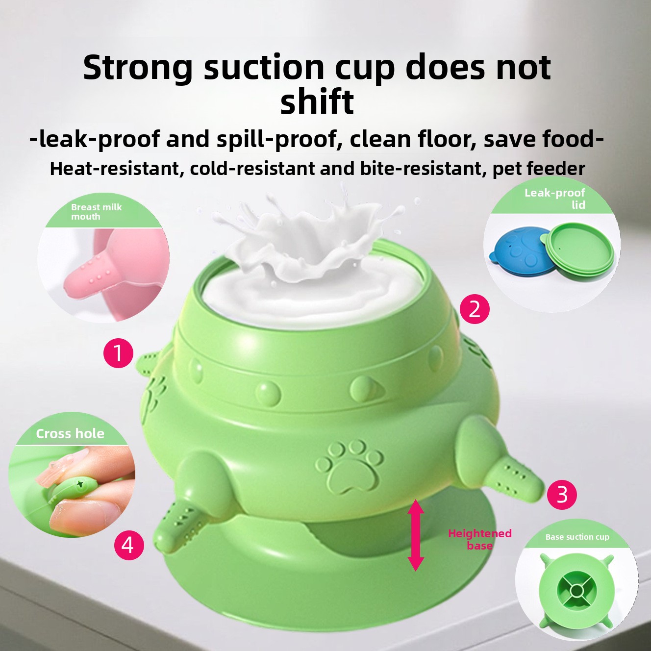 Pet bionic feeding device, equipped with 4 soft pacifiers, silicone suction cup anti-dumping design, suitable for kittens, puppies, rabbits and small newborn pets feeding supplies