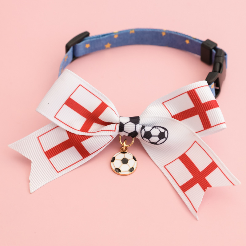 2026 World Cup Football Pet Collar for Kittens and Dogs with Bowknot Safety Buckle and National Team Flag Decoration