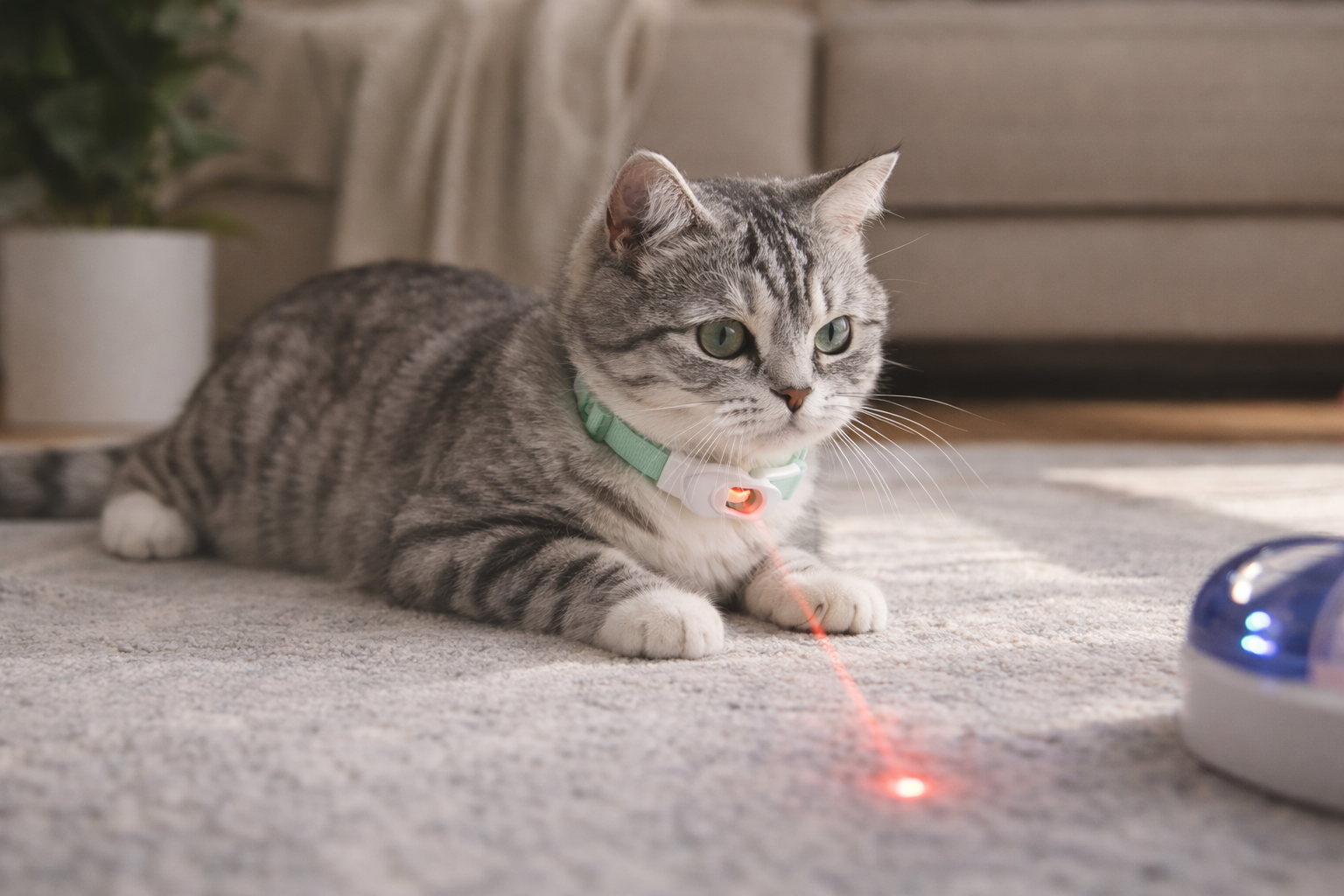 Cat Collar Laser Toy with Red Light, Interactive Cat Laser Toy for Bored Indoor Cats, Rechargeable Electric Laser Collar Toy