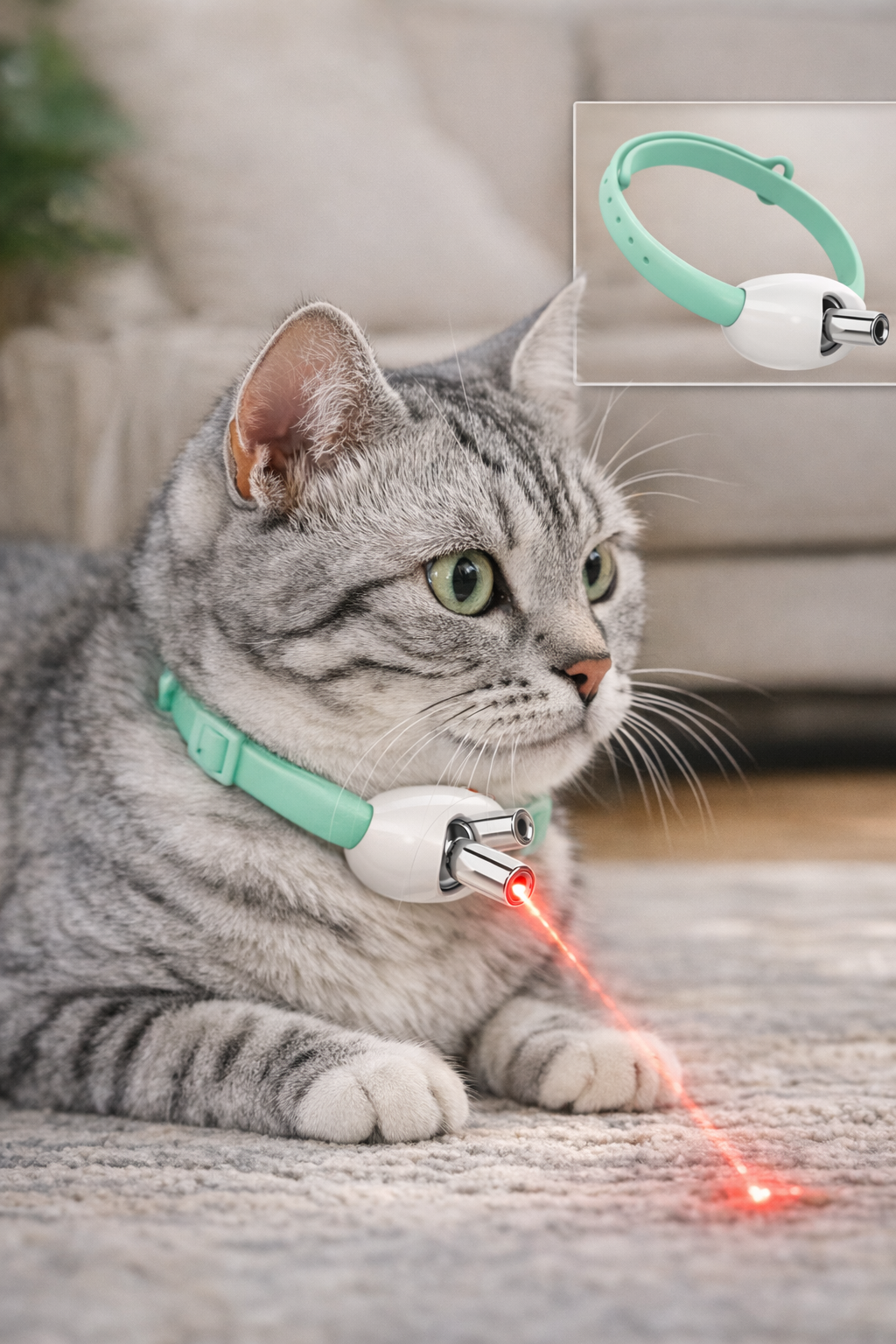 Cat Collar Laser Toy with Red Light, Interactive Cat Laser Toy for Bored Indoor Cats, Rechargeable Electric Laser Collar Toy
