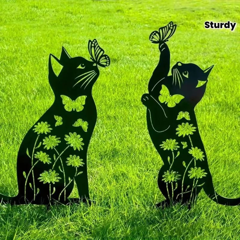 New iron art garden decoration, ground-mounted animal cat and dog lawn signs, courtyard ornaments and crafts