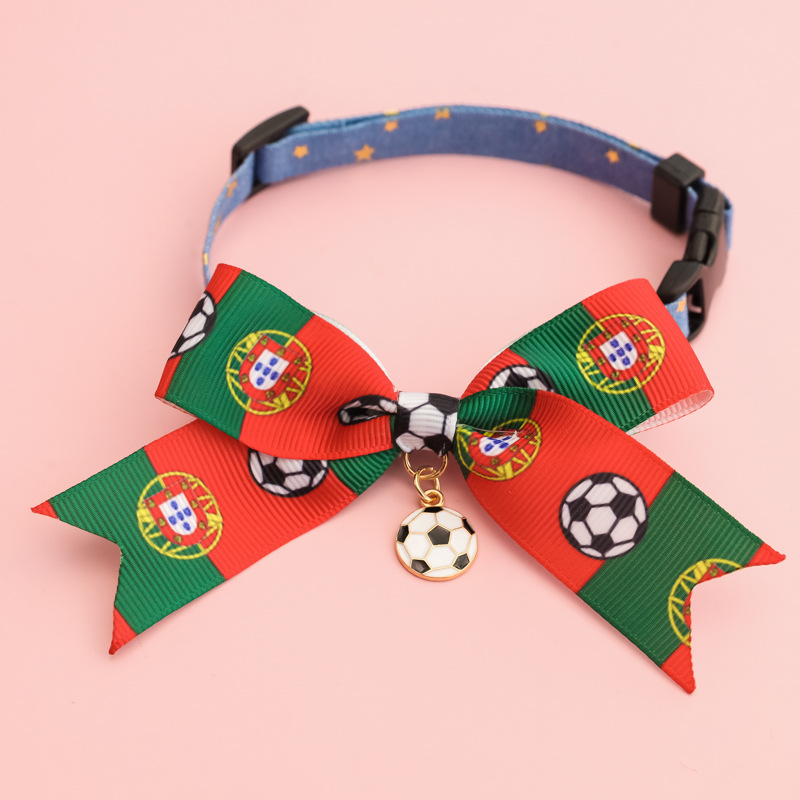 2026 World Cup Football Pet Collar for Kittens and Dogs with Bowknot Safety Buckle and National Team Flag Decoration