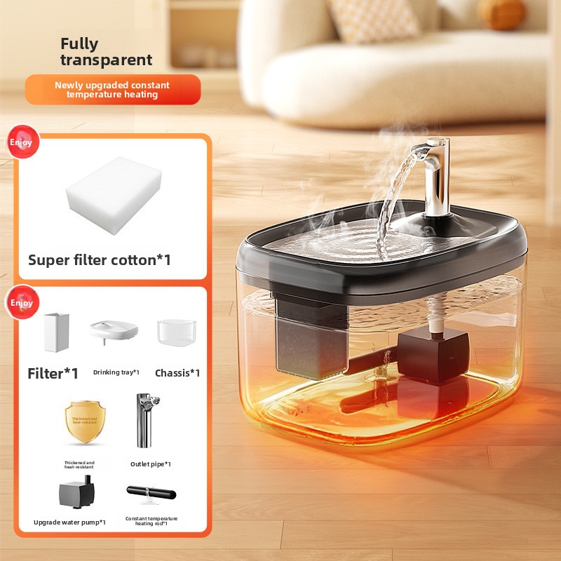 Cat constant temperature heated water dispenser, automatic pet cat waterer, small dog drinking water bowl with flowing yogurt feeding feature