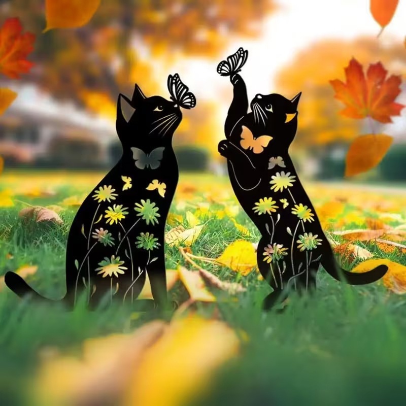 New iron art garden decoration, ground-mounted animal cat and dog lawn signs, courtyard ornaments and crafts