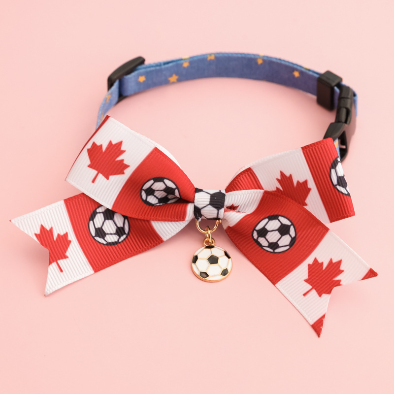 2026 World Cup Football Pet Collar for Kittens and Dogs with Bowknot Safety Buckle and National Team Flag Decoration