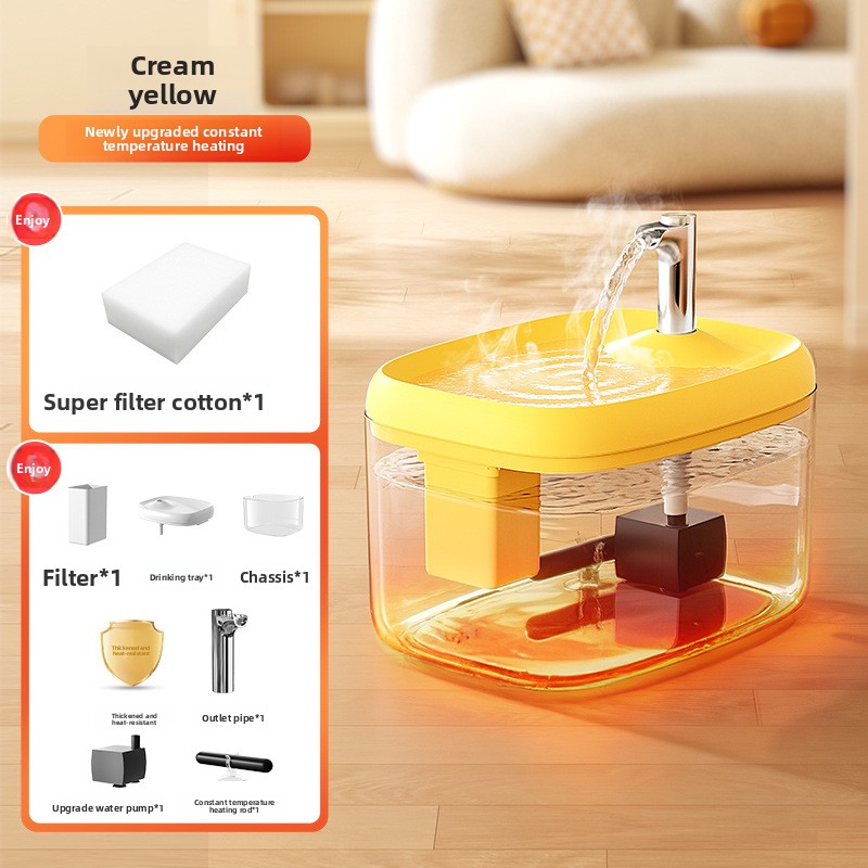 Cat constant temperature heated water dispenser, automatic pet cat waterer, small dog drinking water bowl with flowing yogurt feeding feature