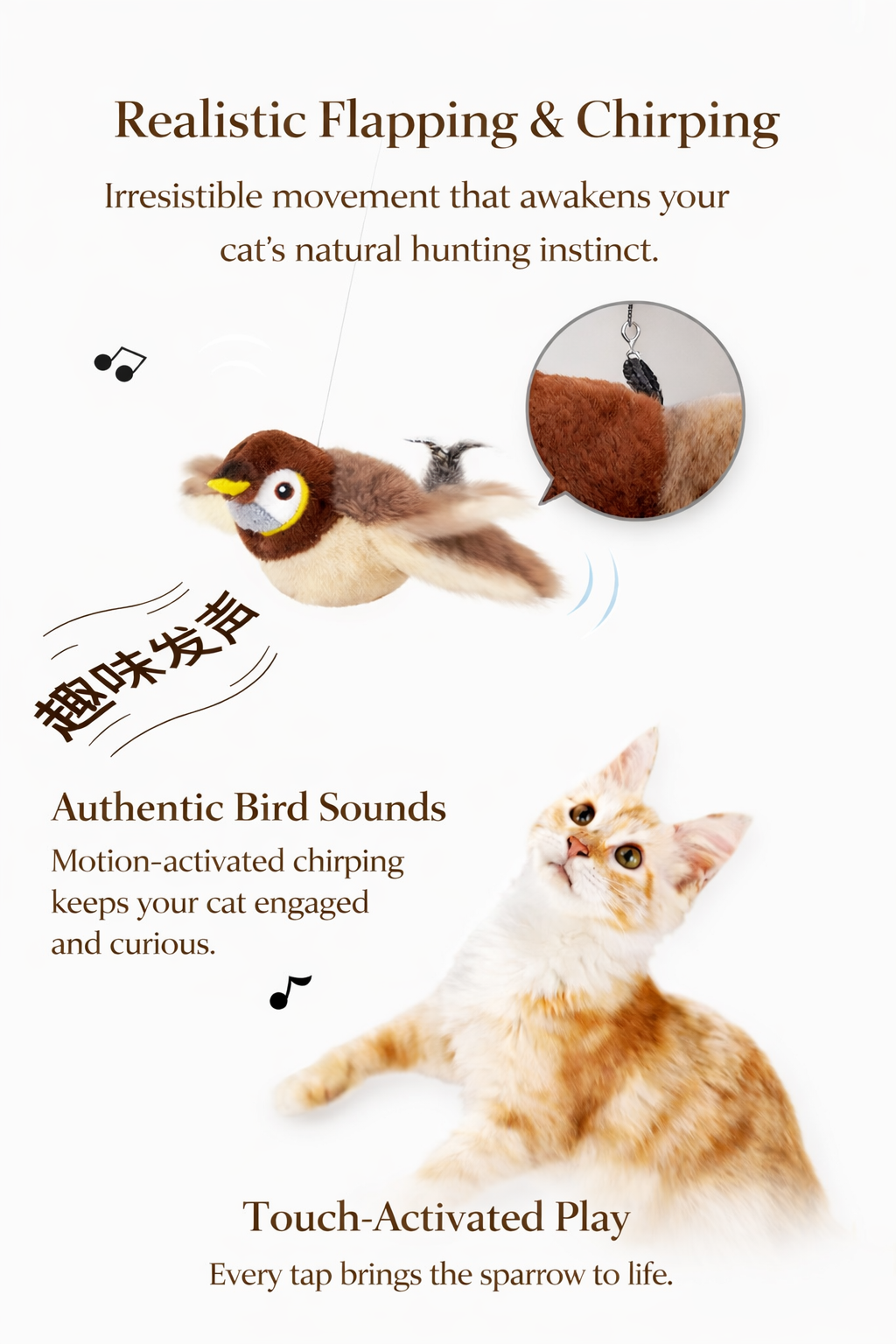 Flapping Bird Cat Toy with Realistic Chirping
