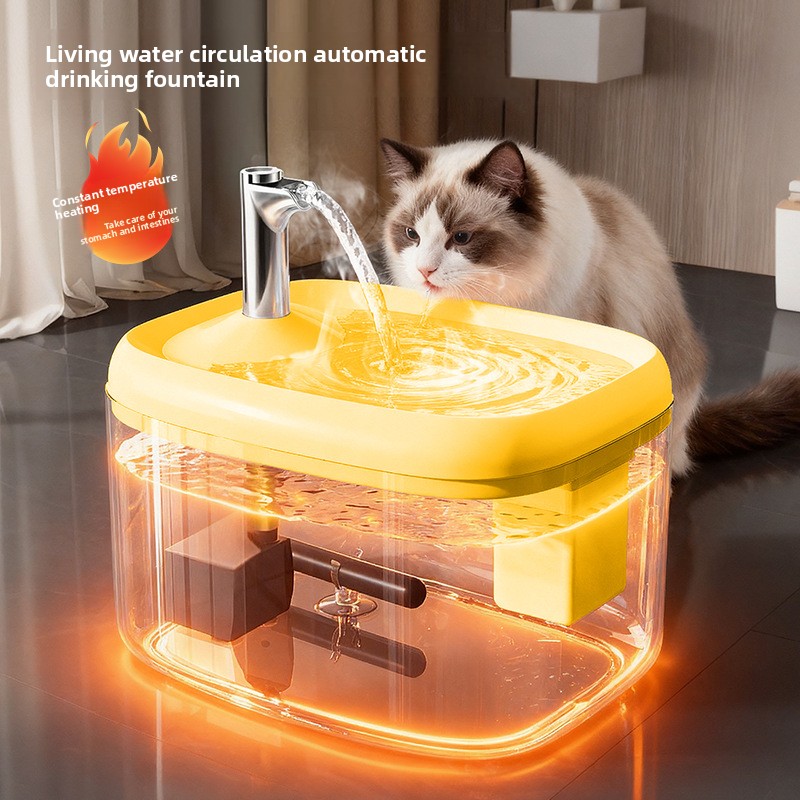 Cat constant temperature heated water dispenser, automatic pet cat waterer, small dog drinking water bowl with flowing yogurt feeding feature
