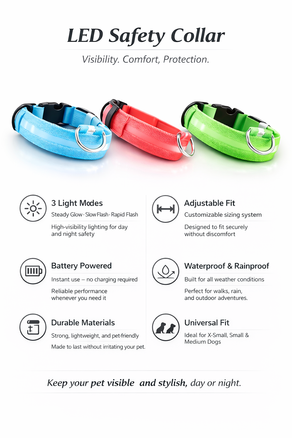 LED Safety Dog Collar – High Visibility Night Collar for Dogs